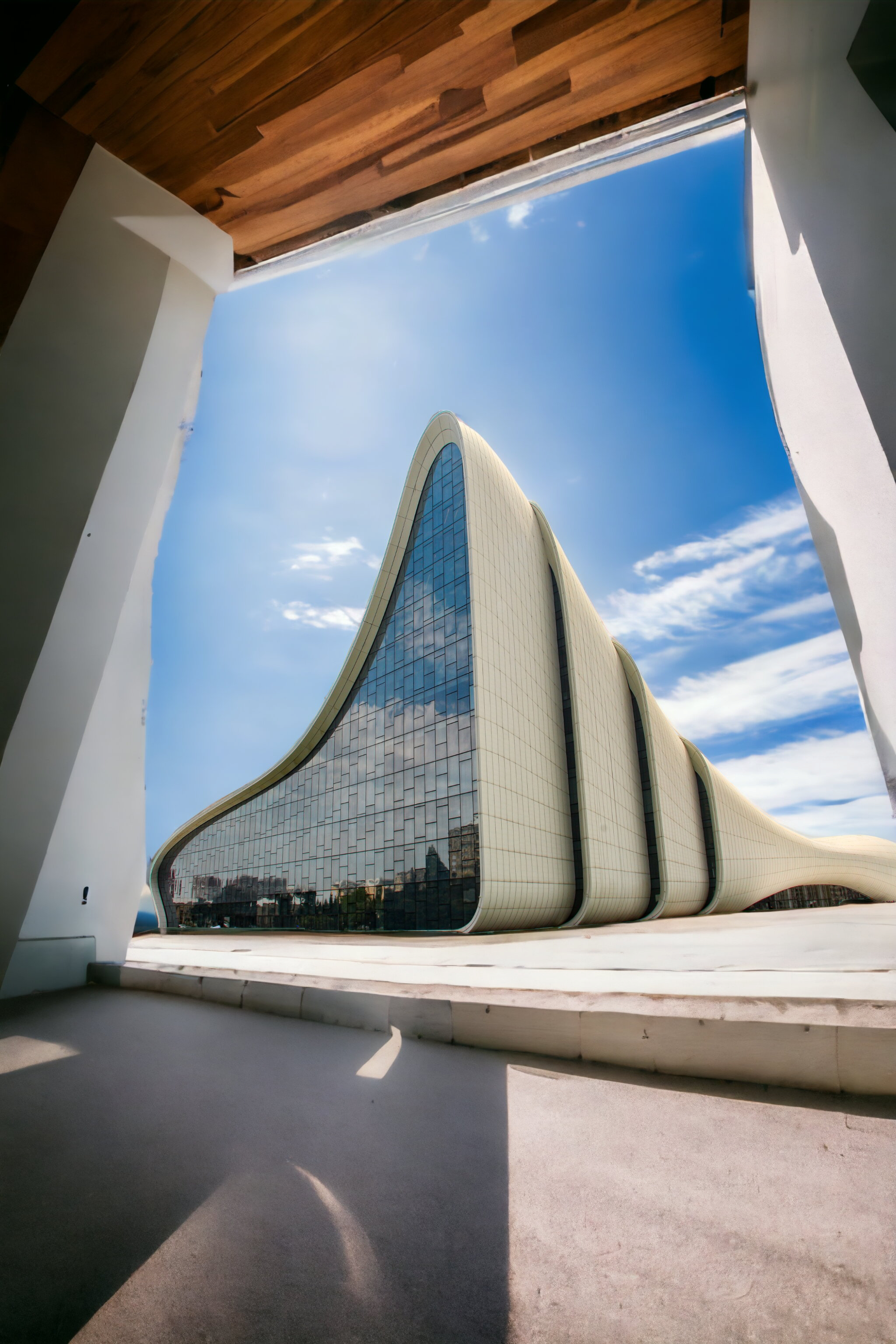 Discover the iconic modern architecture of the Heydar Aliyev Center in sunny Baku, Azerbaijan.